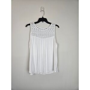 Old Navy White Crochet Lace Tank Top 100% Viscose/Rayon Sleeveless Blouse Size L